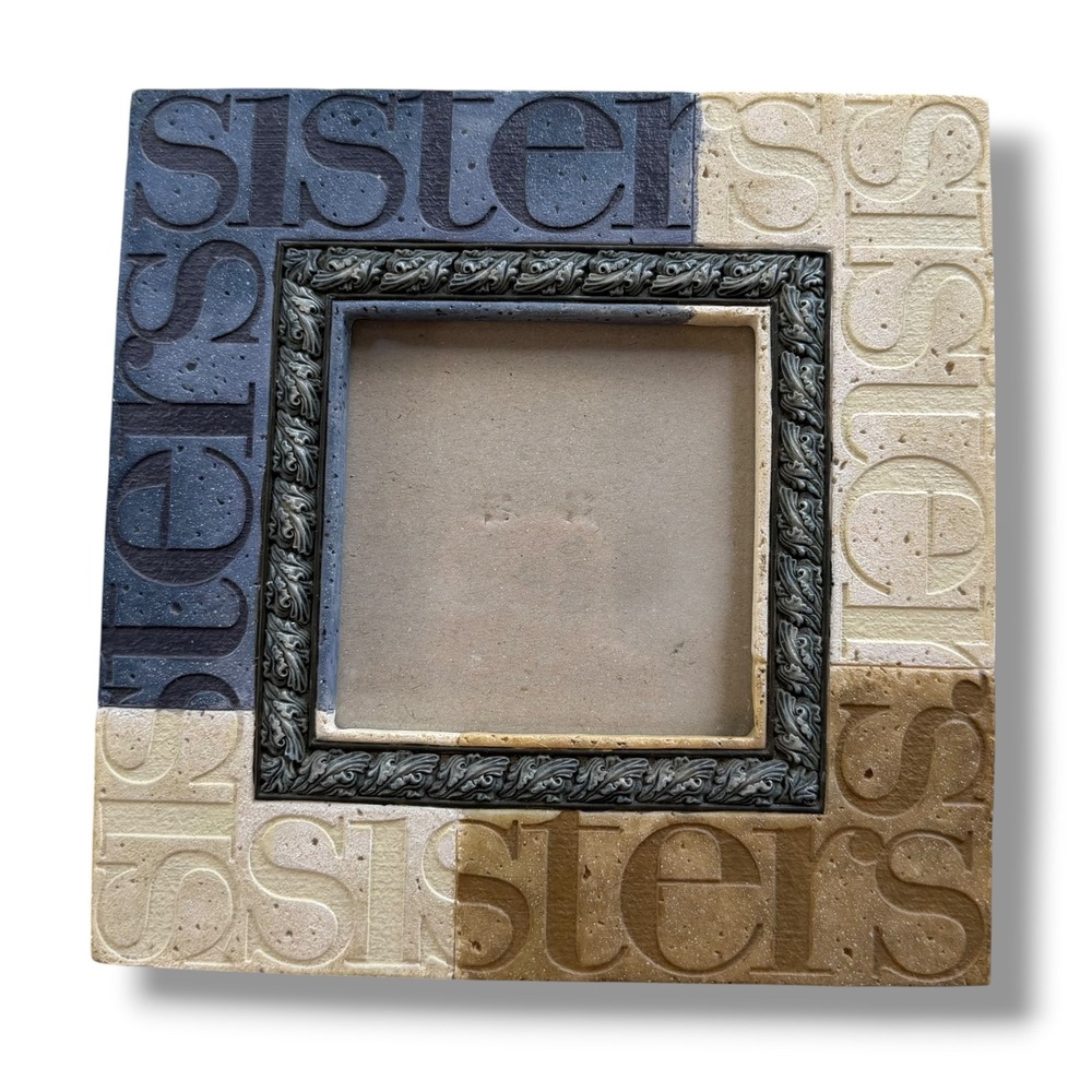 DEMDACO Bill Stross Sisters Blue Tan Stone Resin Picture 4x4" Square Photo Frame